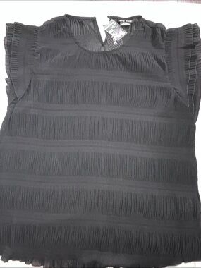 City Chic Black Textured Ruffle Sleeve Blouse